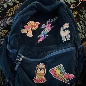 Blue Backpack with Fun Patches